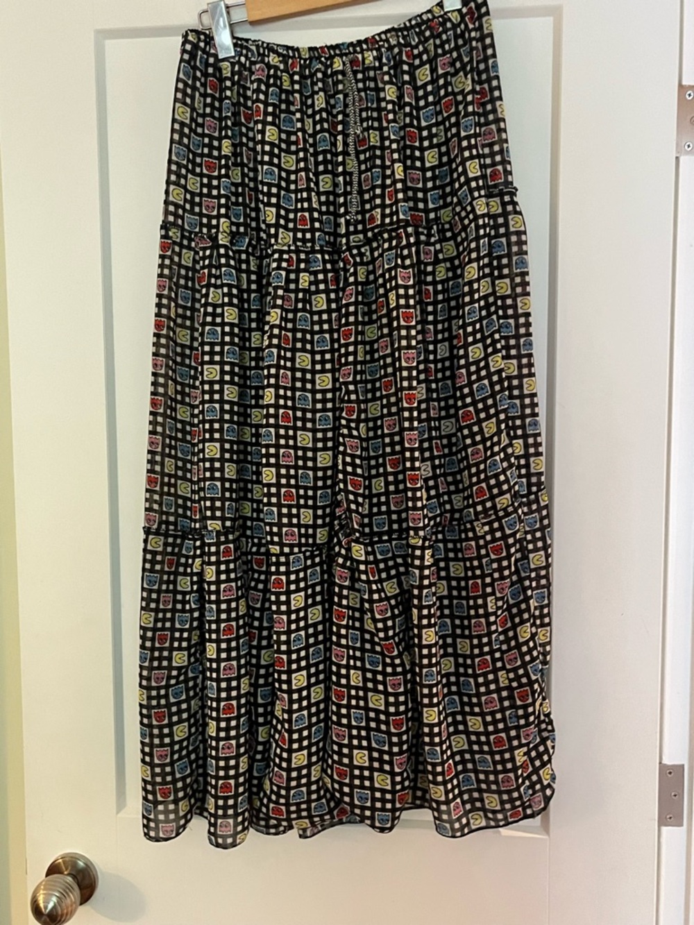 Vintage Handmade Pac Man Print Tiered Midi Skirt
